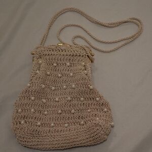 Cream-colored crochet beaded purse